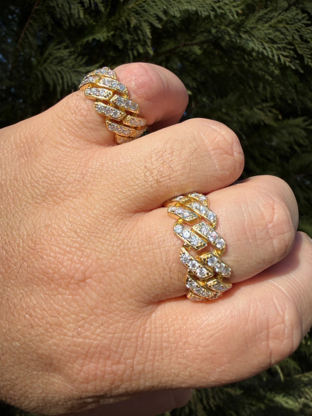MOISSANITE 11.5mm Iced Out Prong Cuban Eternity Band Ring - 14k Gold Vermeil 925 Silver