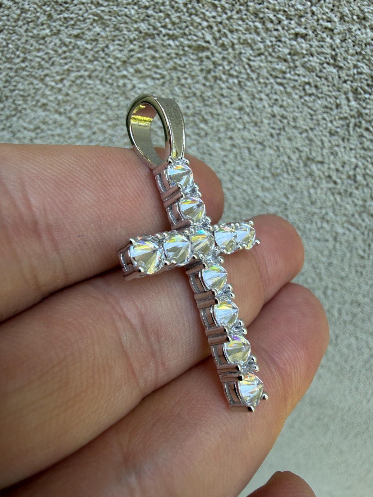 MOISSANITE Upside Down Setting Tennis Cross - 925 Silver - 3 Sizes 1"-1.75"