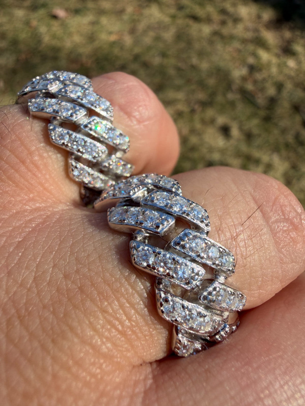 MOISSANITE 11.5mm Iced Out Prong Cuban Eternity Band Ring - 925 Silver