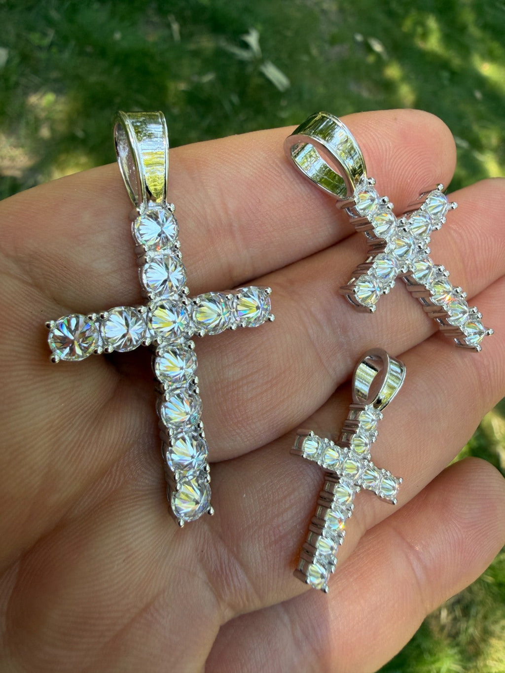 MOISSANITE Upside Down Setting Tennis Cross - 925 Silver - 3 Sizes 1"-1.75"