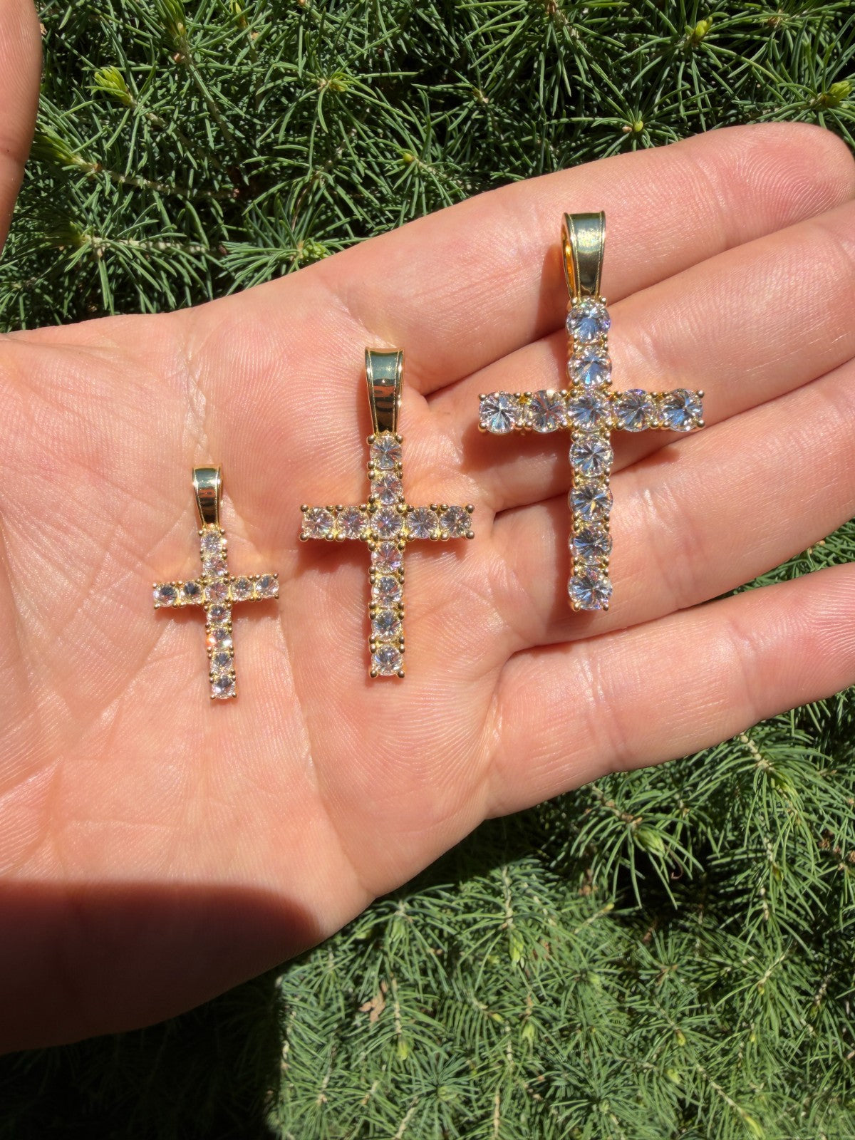 MOISSANITE Upside Down Setting Tennis Cross - 14k Gold Vermeil 925 Silver - 3 Sizes 1"-1.75"