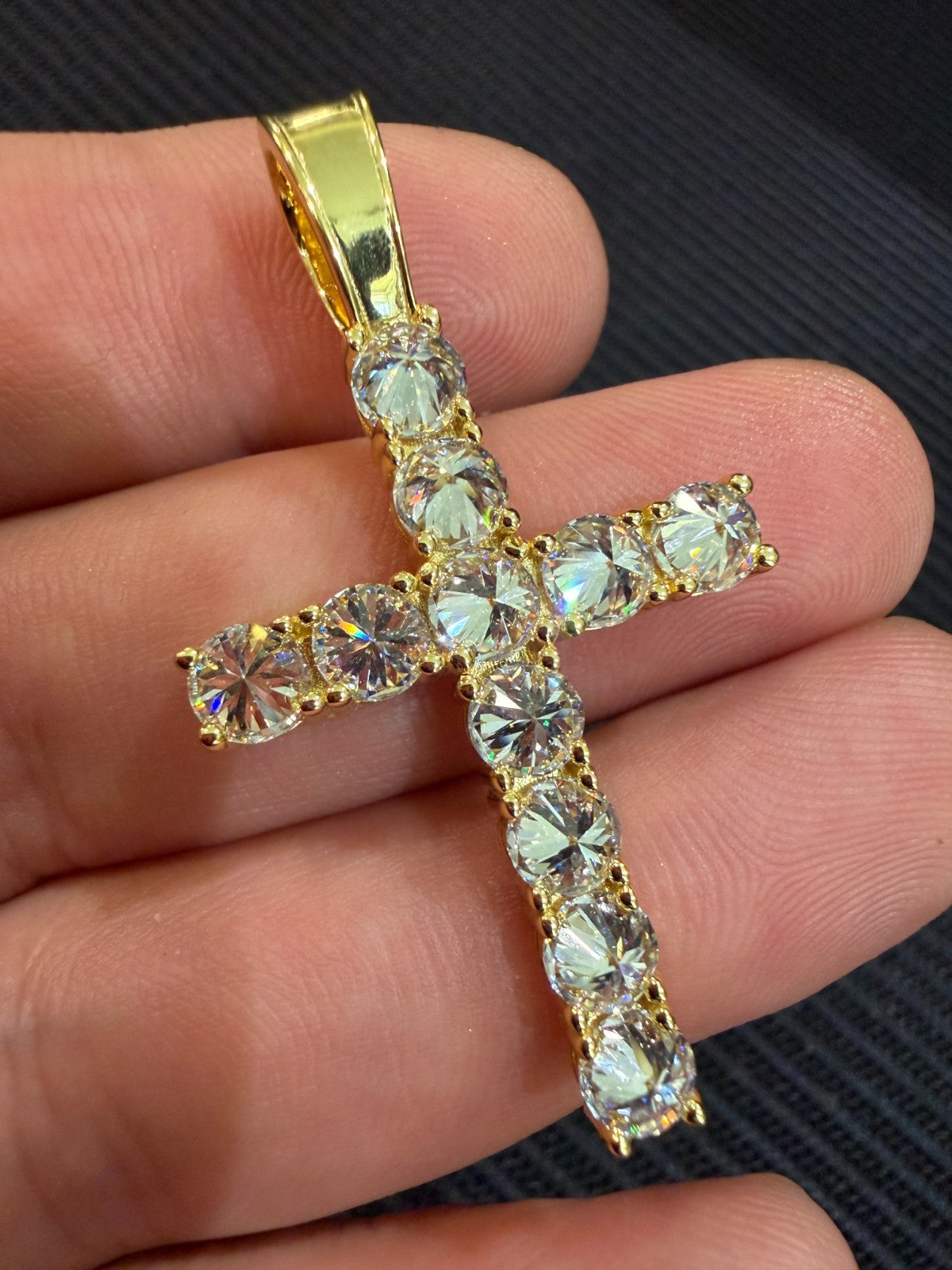 MOISSANITE Upside Down Setting Tennis Cross - 14k Gold Vermeil 925 Silver - 3 Sizes 1"-1.75"