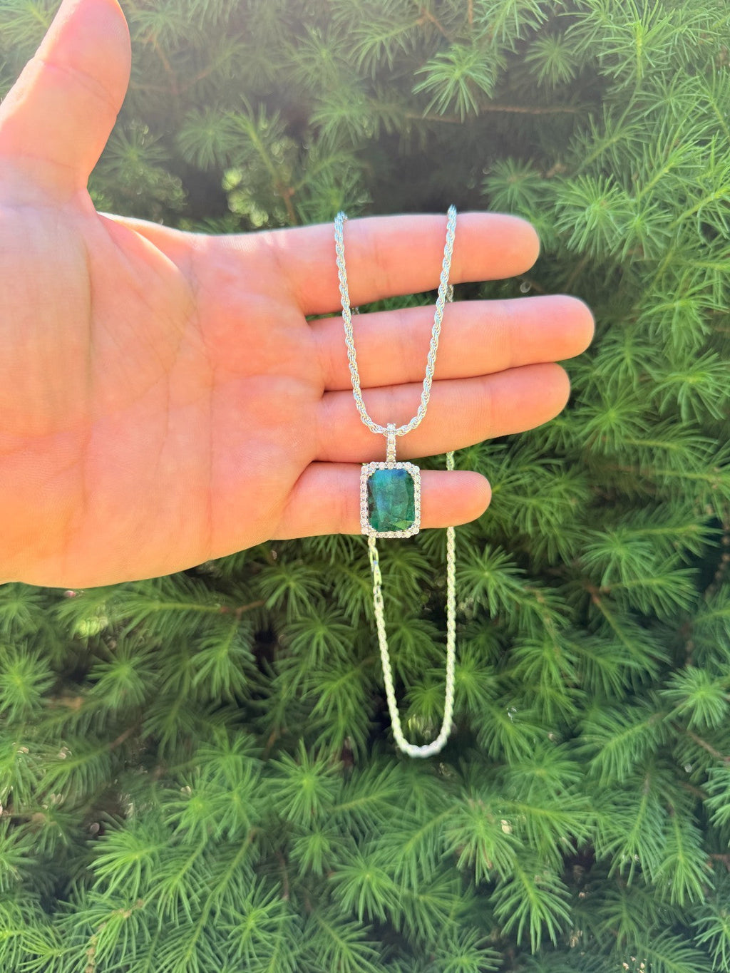 MOISSANITE Royalty Green Phantom Pendant - 925 Silver - Green Emerald Stone