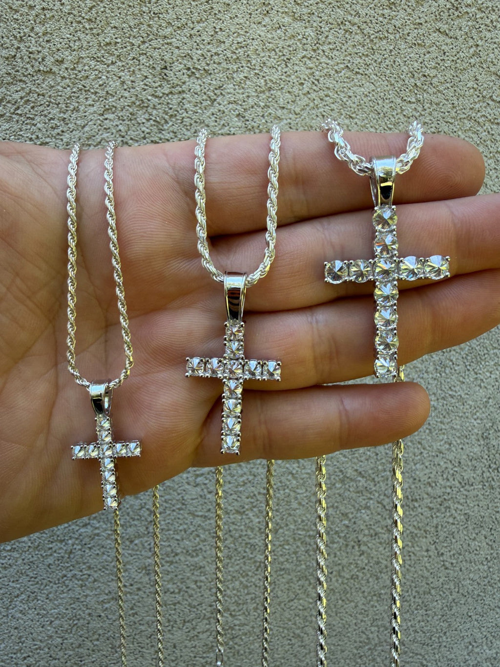 MOISSANITE Upside Down Setting Tennis Cross - 925 Silver - 3 Sizes 1"-1.75"