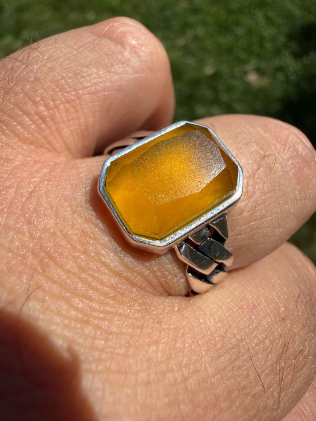 Havana Cuban Ring - 925 Silver - Genuine Yellow Sapphire Stone