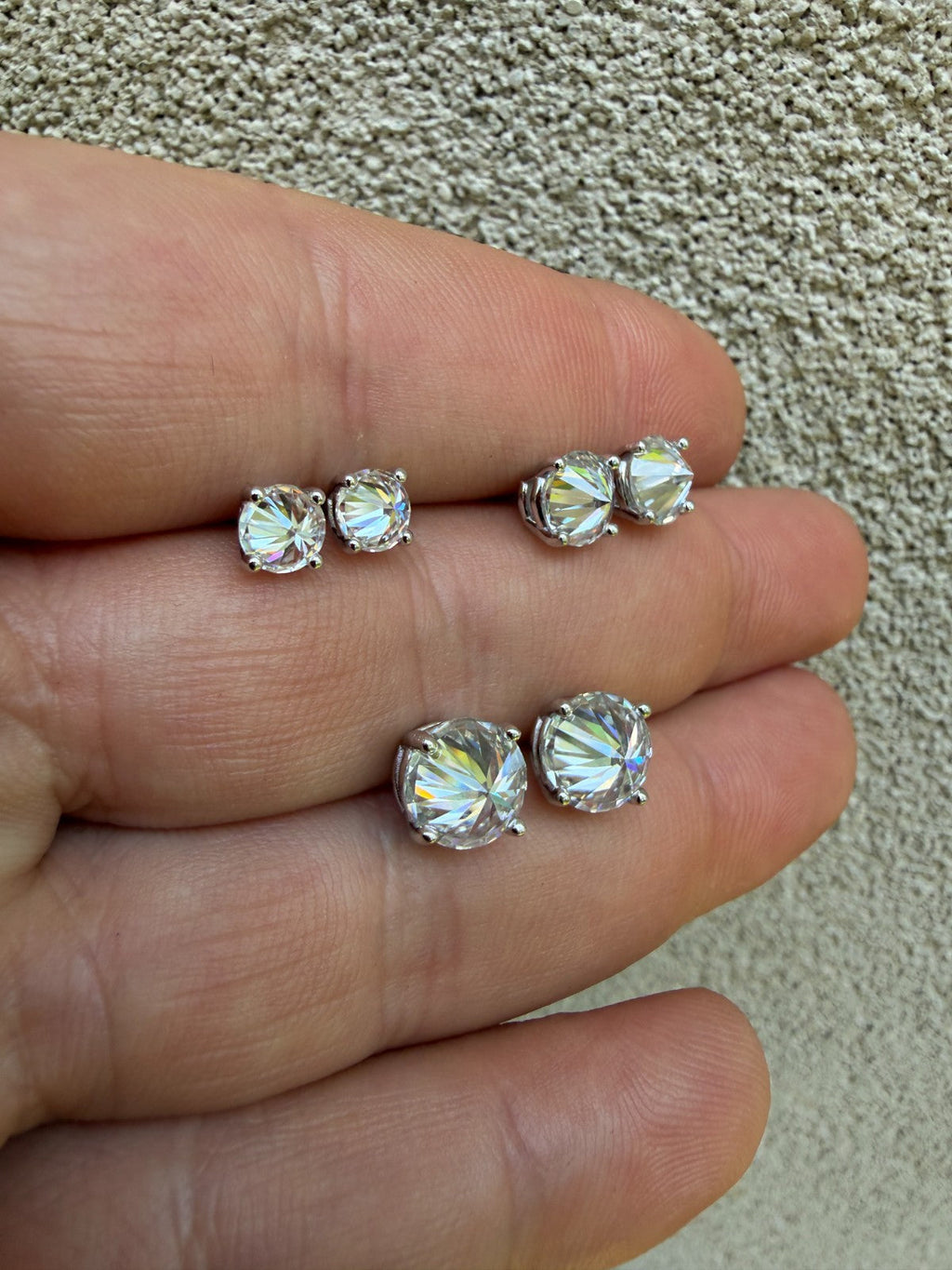 MOISSANITE Upside Down Reverse Set Pushback Stud Earrings - 925 Silver - 5mm-8mm - 1-4ct