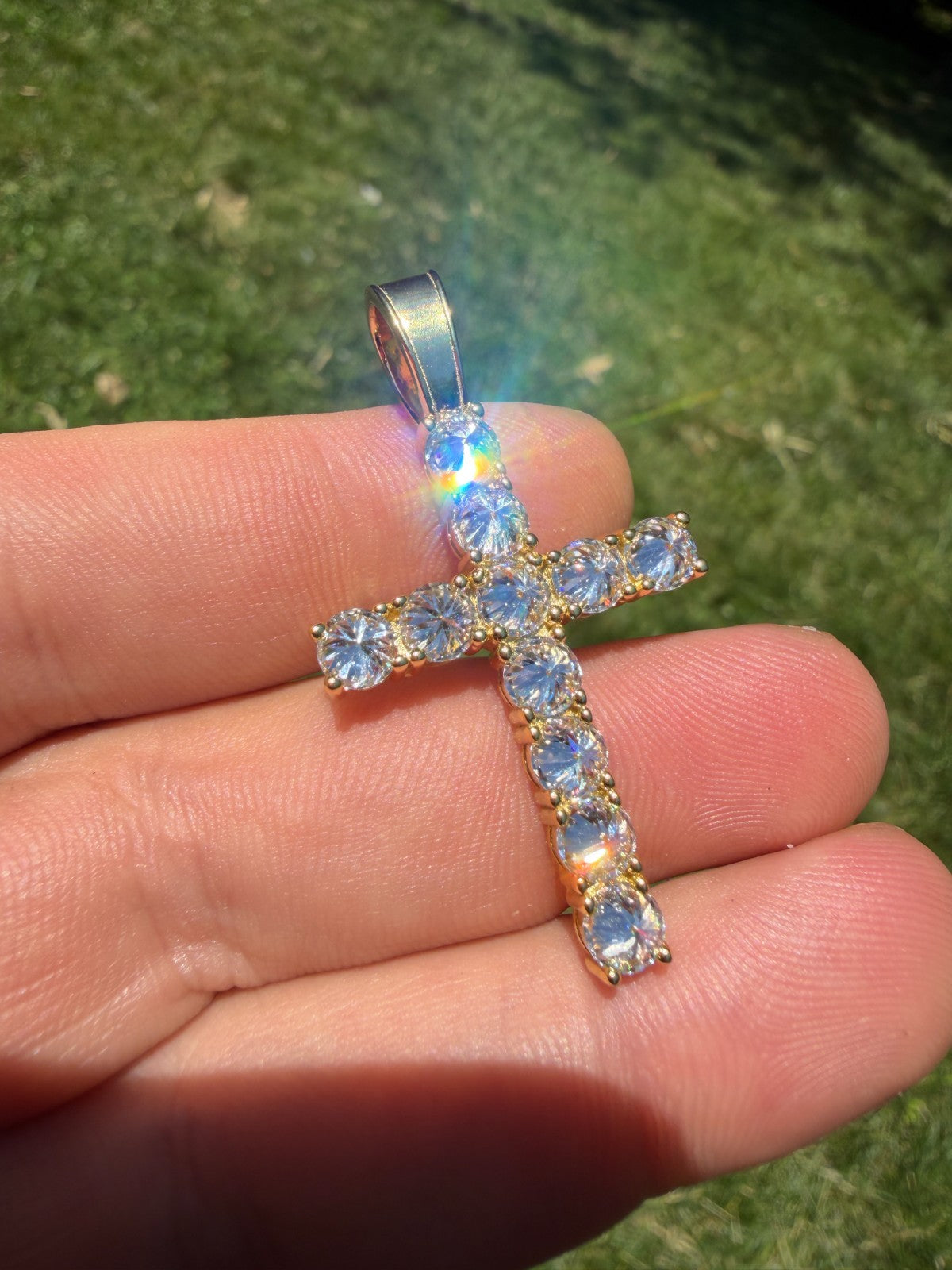 MOISSANITE Upside Down Setting Tennis Cross - 14k Gold Vermeil 925 Silver - 3 Sizes 1"-1.75"