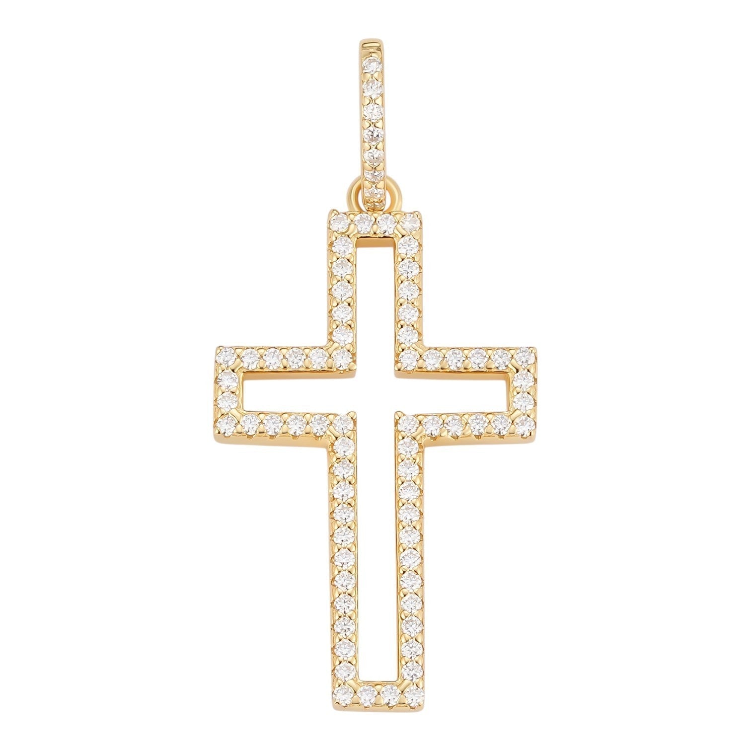MOISSANITE Classic Cross Cutout Pendant - 14k Gold Vermeil 925 Silver - 3 Sizes 1.33"-3"