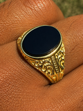 Columbian King Ring - 14k Gold Vermeil 925 Silver - Genuine Black Onyx Stone
