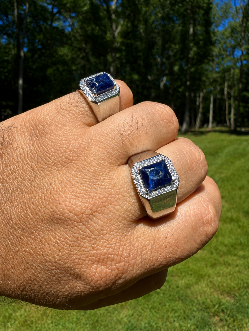 MOISSANITE Cardinal Crown Ring - 925 Silver - Genuine Blue Sapphire Stone