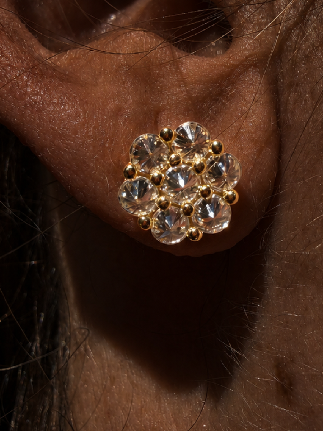 MOISSANITE Upside Down Reverse Set Cluster Iced Out Honeycomb Set Earrings - 14k Gold Vermeil 925 Silver - 9mm
