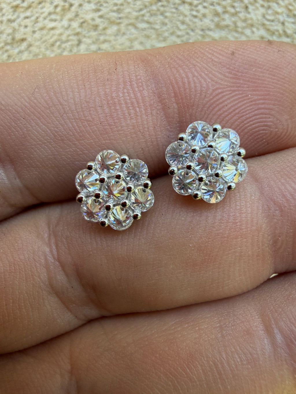 MOISSANITE Upside Down Reverse Set Cluster Iced Out Honeycomb Set Earrings - 925 Silver - 9mm