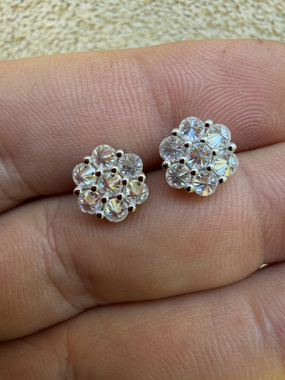 MOISSANITE Upside Down Reverse Set Cluster Iced Out Honeycomb Set Earrings - 925 Silver - 9mm
