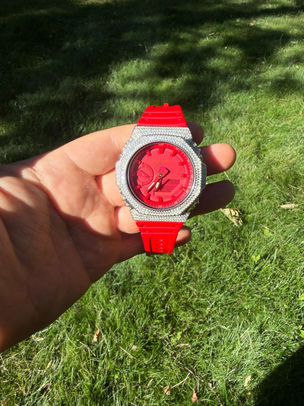 MOISSANITE Real 925 Silver Iced Baguette Red Casio G Shock GA-2100 Hip Hop Watch