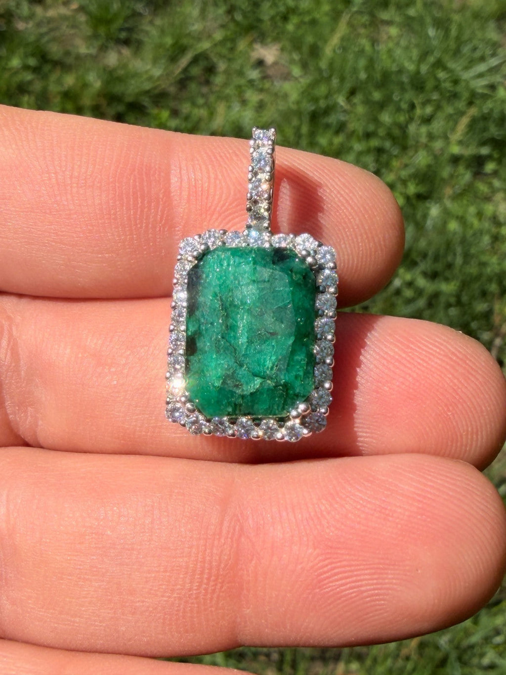 MOISSANITE Royalty Green Phantom Pendant - 925 Silver - Green Emerald Stone