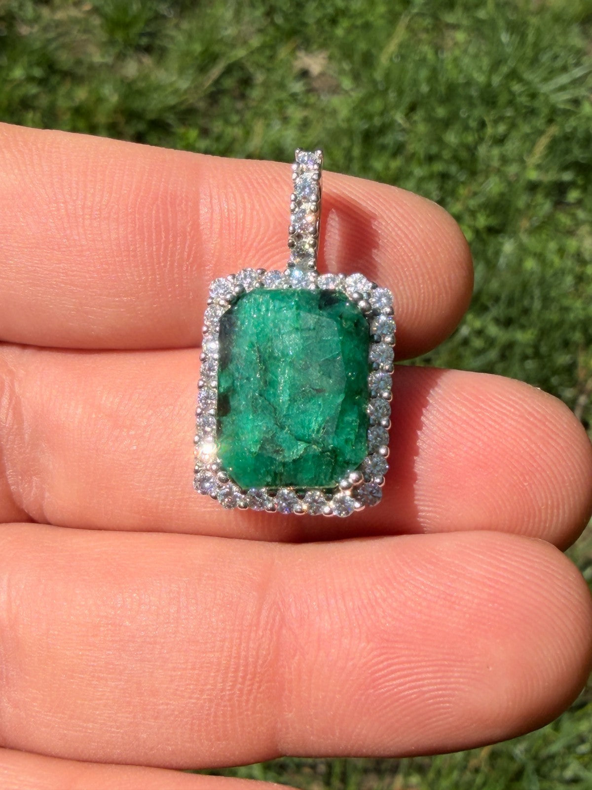 MOISSANITE Royalty Green Phantom Pendant - 925 Silver - Green Emerald Stone