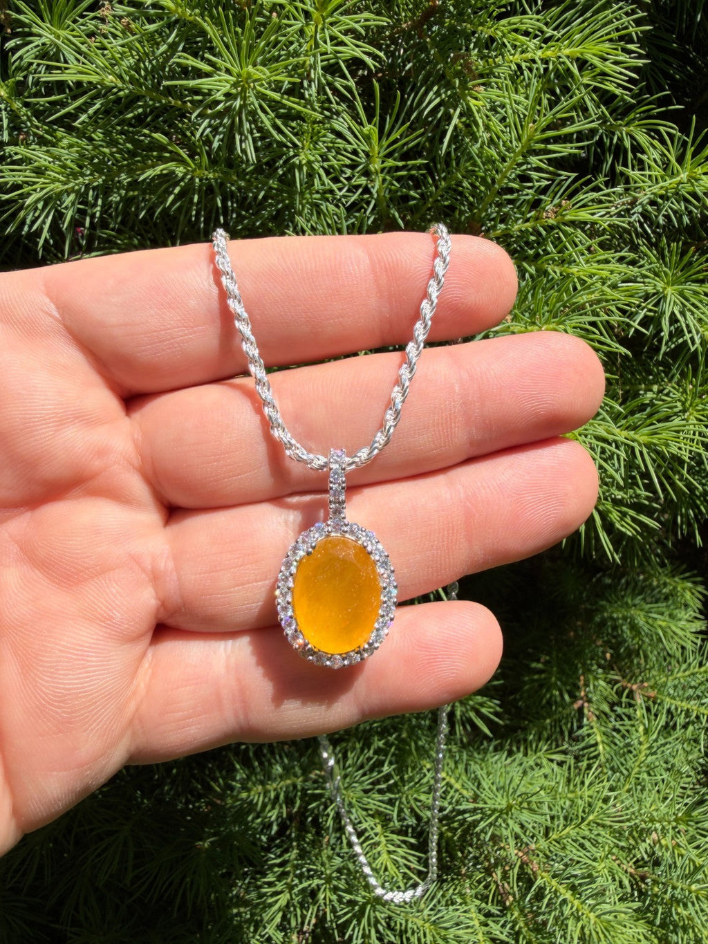 MOISSANITE Royalty Honey Pendant - 925 Silver - Oval Genuine Yellow Sapphire Stone