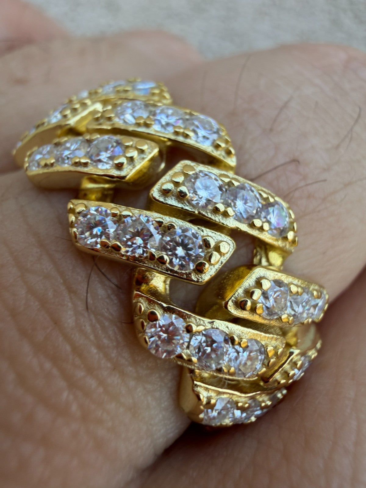 MOISSANITE 11.5mm Iced Out Prong Cuban Eternity Band Ring - 14k Gold Vermeil 925 Silver