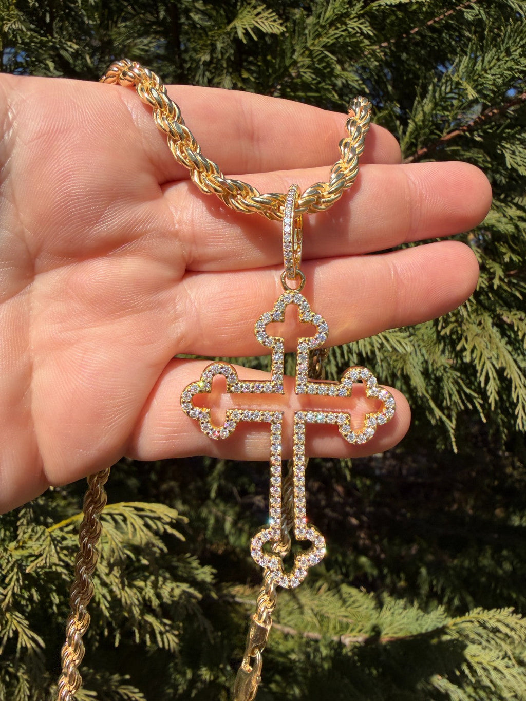 MOISSANITE Gothic Cross Cutout Pendant - 14k Gold Vermeil 925 Silver - 3 Sizes 1.33"-3"