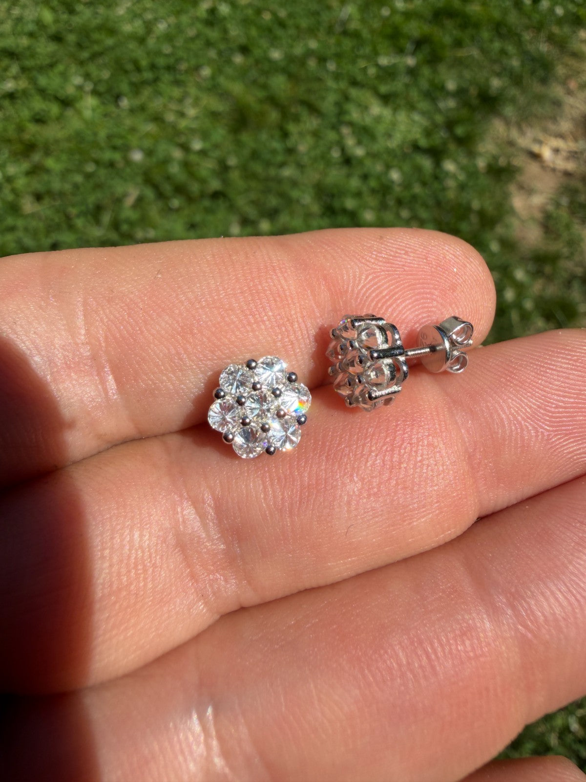 MOISSANITE Upside Down Reverse Set Cluster Iced Out Honeycomb Set Earrings - 925 Silver - 9mm