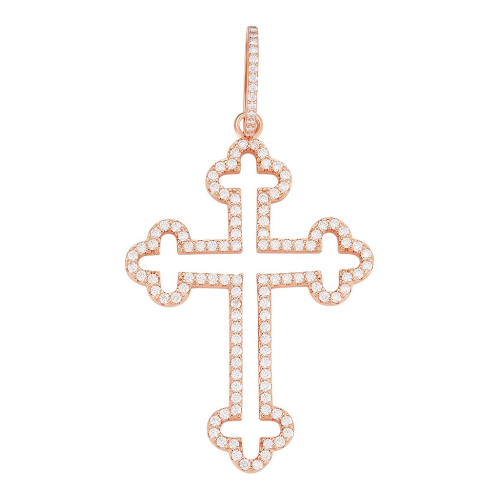 MOISSANITE Gothic Cross Cutout Pendant - 14k Rose Gold Vermeil 925 Silver - 3 Sizes 1.33"-3"