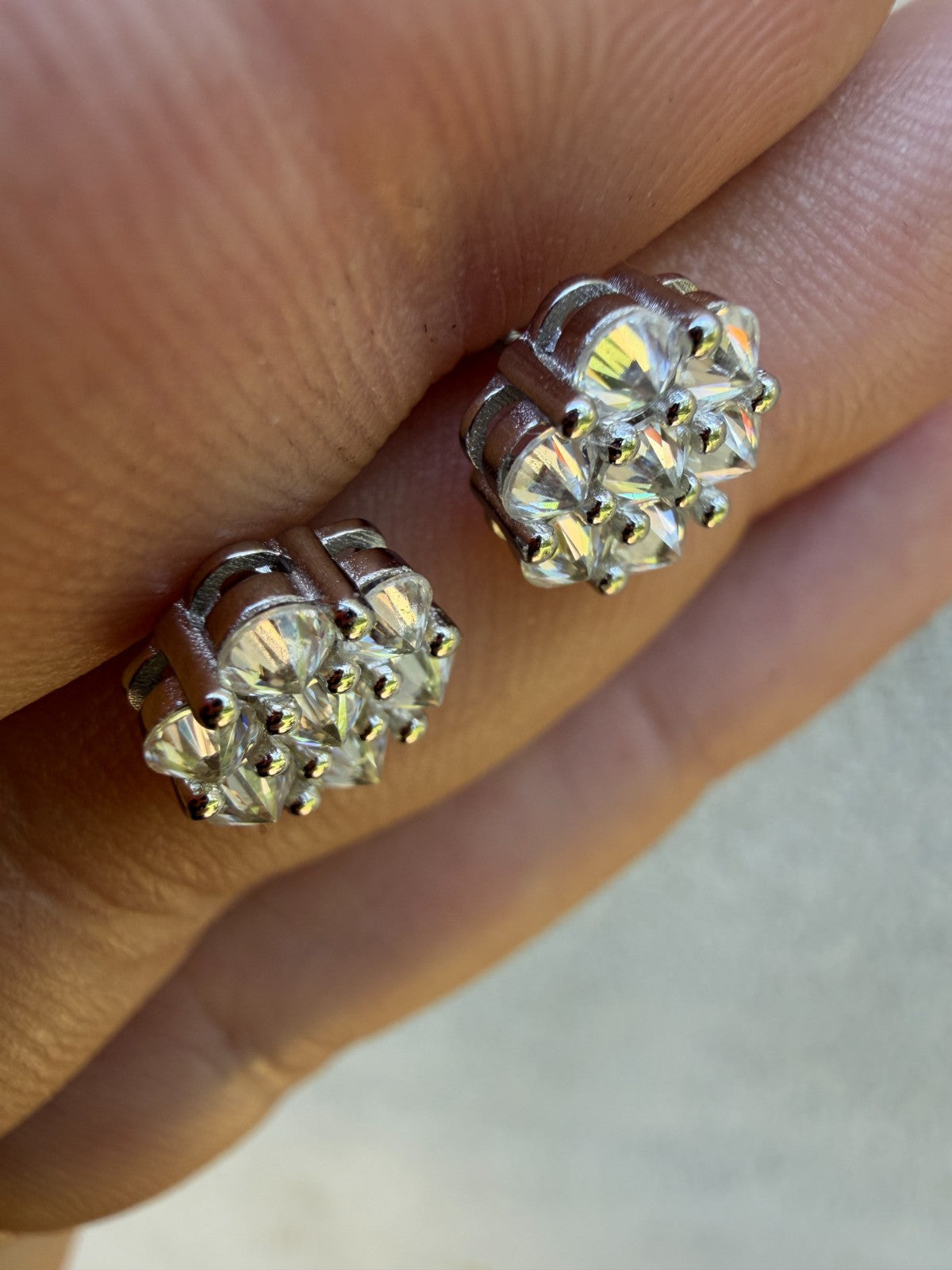 MOISSANITE Upside Down Reverse Set Cluster Iced Out Honeycomb Set Earrings - 925 Silver - 9mm