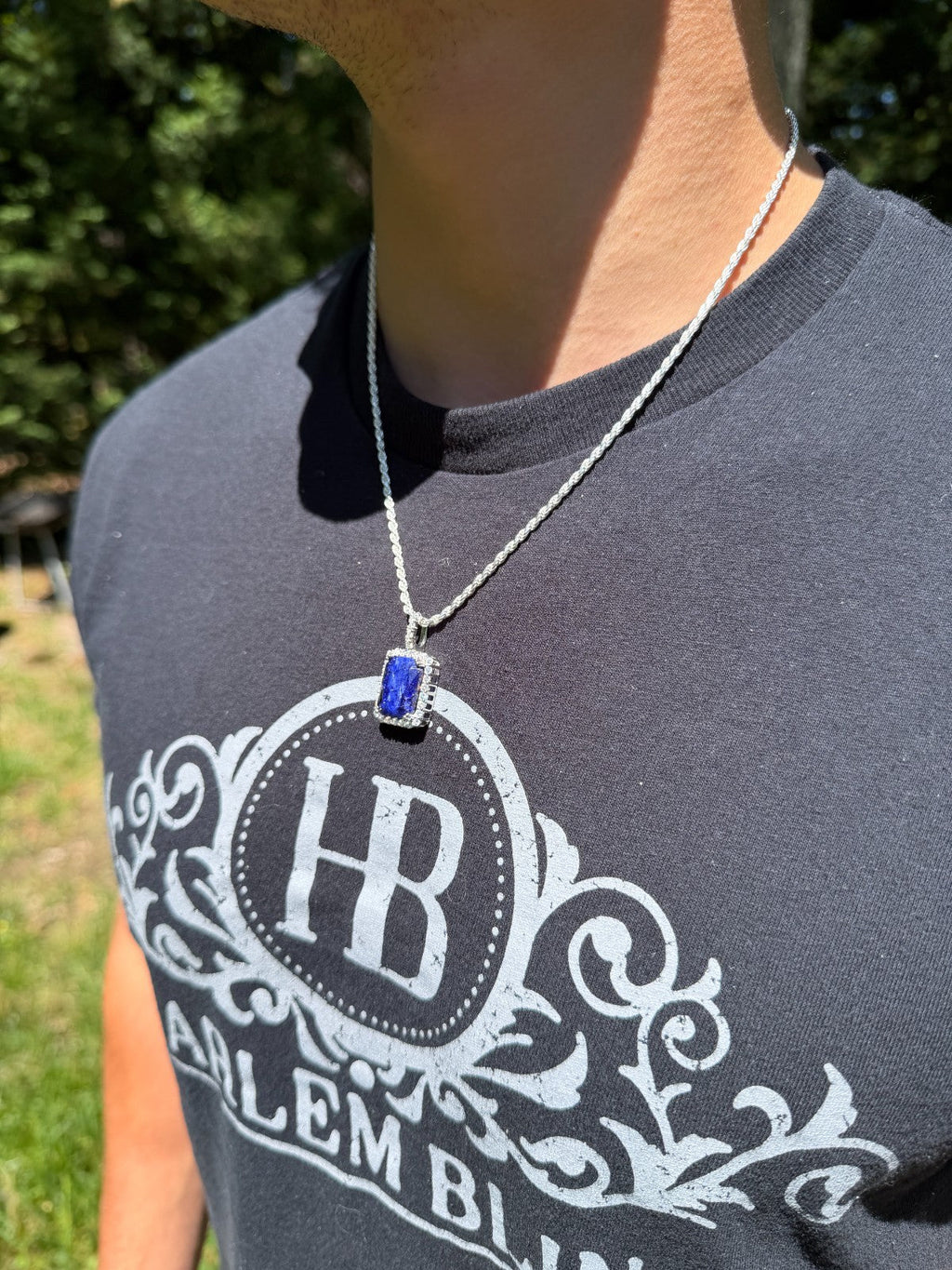 MOISSANITE Royalty Midnight Ocean Pendant - 925 Silver - Genuine Blue Sapphire Stone