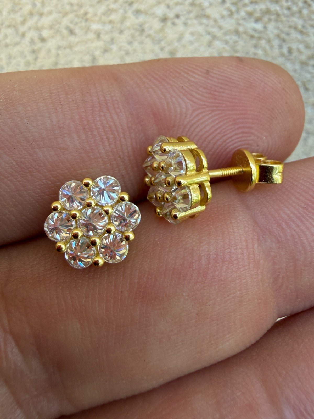 MOISSANITE Upside Down Reverse Set Cluster Iced Out Honeycomb Set Earrings - 14k Gold Vermeil 925 Silver - 9mm