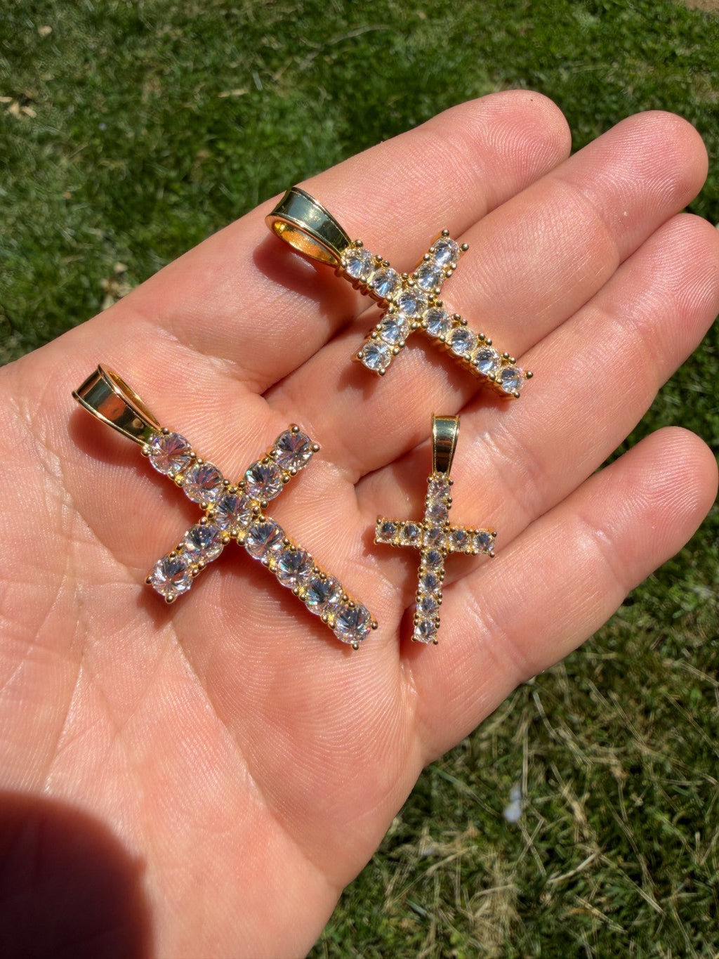MOISSANITE Upside Down Setting Tennis Cross - 14k Gold Vermeil 925 Silver - 3 Sizes 1"-1.75"