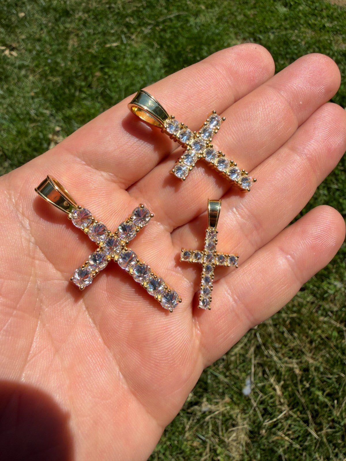 MOISSANITE Upside Down Setting Tennis Cross - 14k Gold Vermeil 925 Silver - 3 Sizes 1"-1.75"