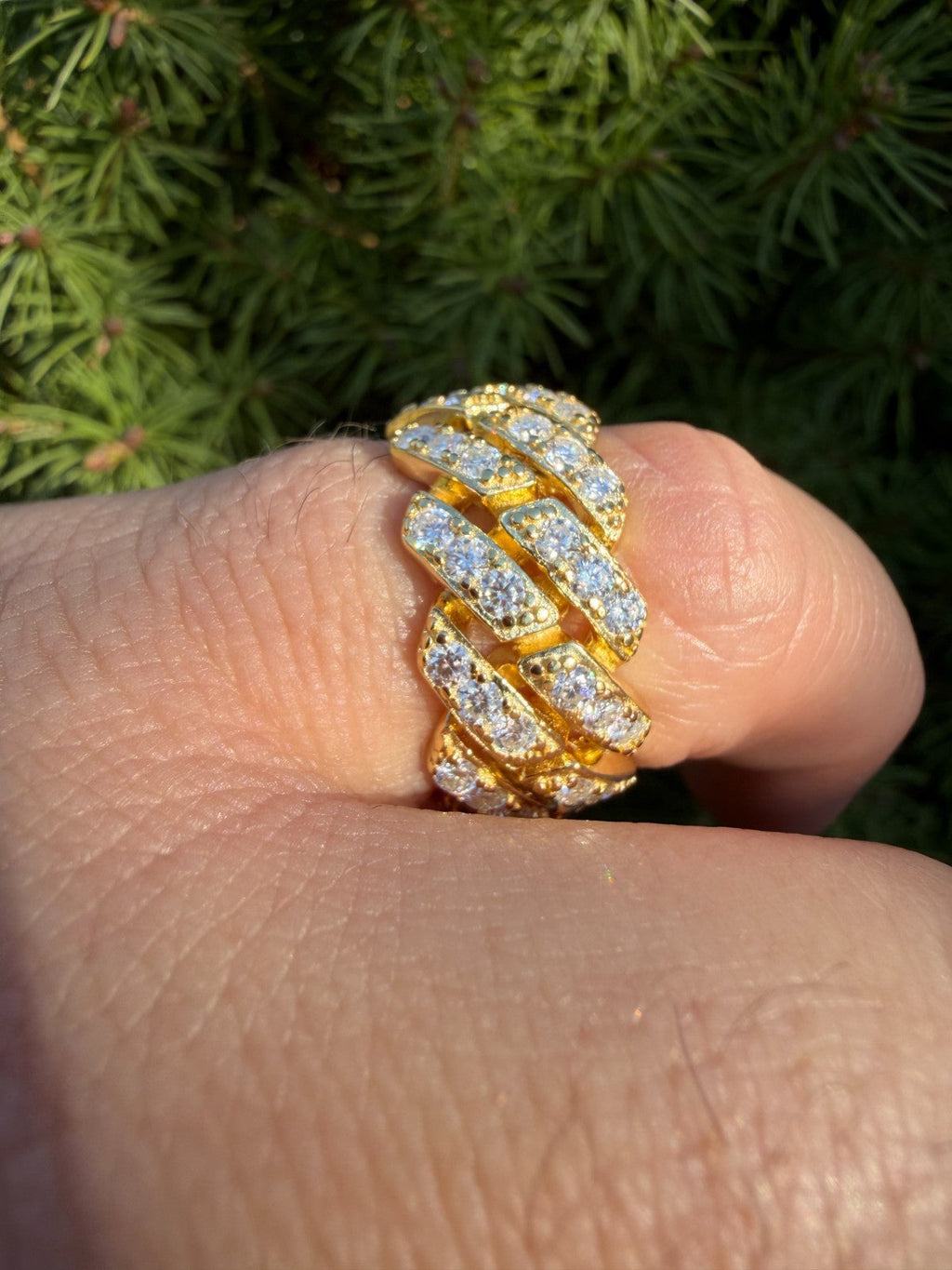 MOISSANITE 11.5mm Iced Out Prong Cuban Eternity Band Ring - 14k Gold Vermeil 925 Silver