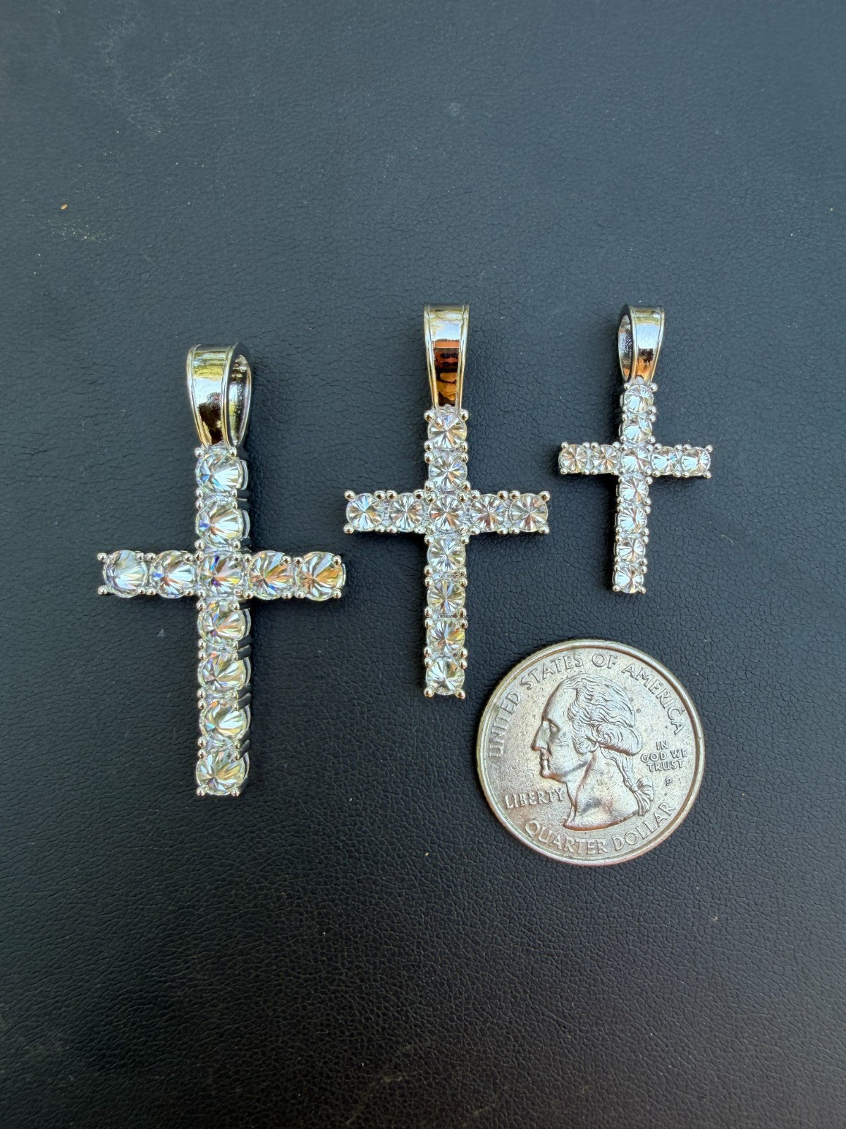 MOISSANITE Upside Down Setting Tennis Cross - 925 Silver - 3 Sizes 1"-1.75"