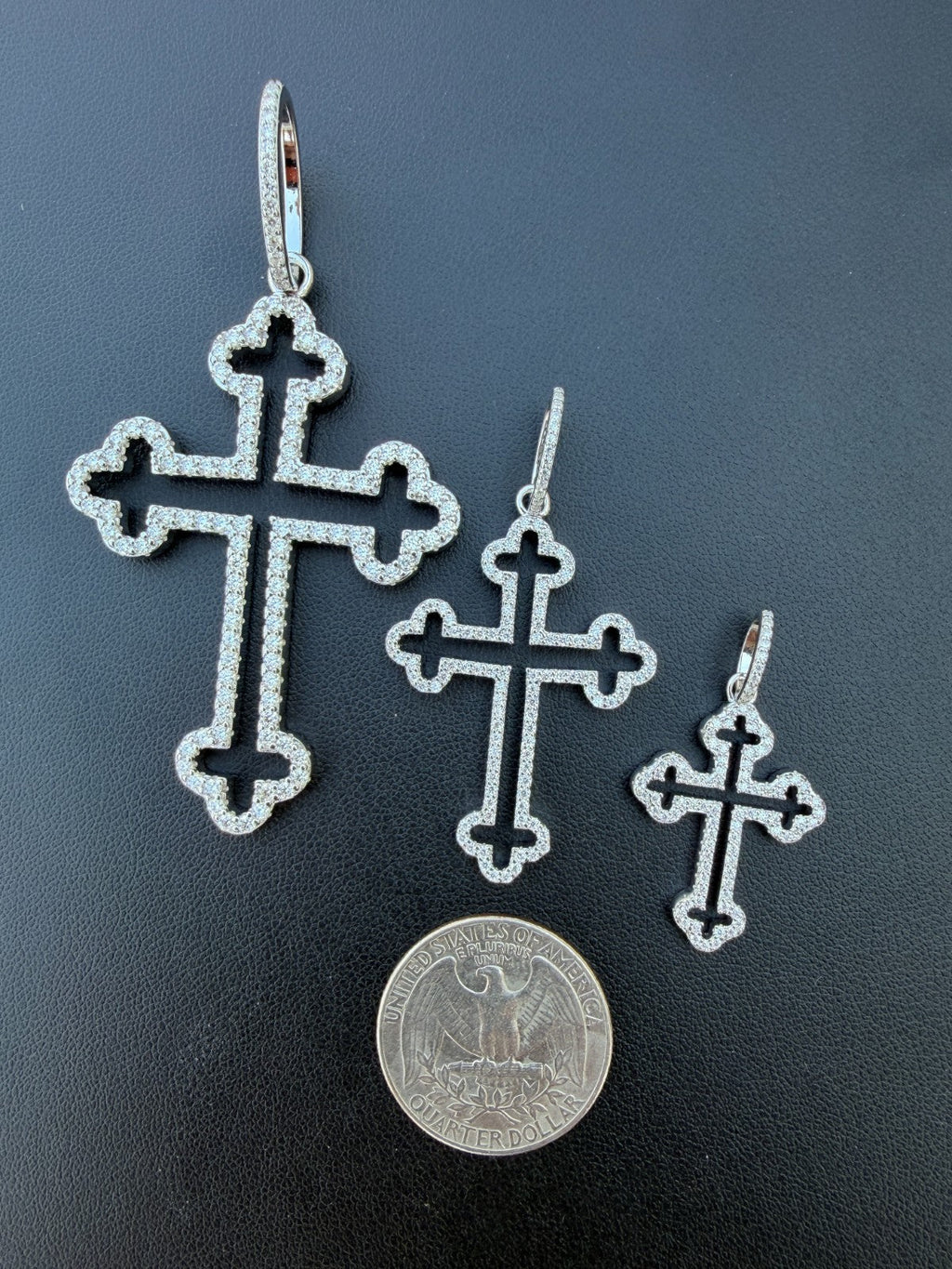 MOISSANITE Gothic Cross Cutout Pendant - 925 Silver - 3 Sizes 1.33"-3"