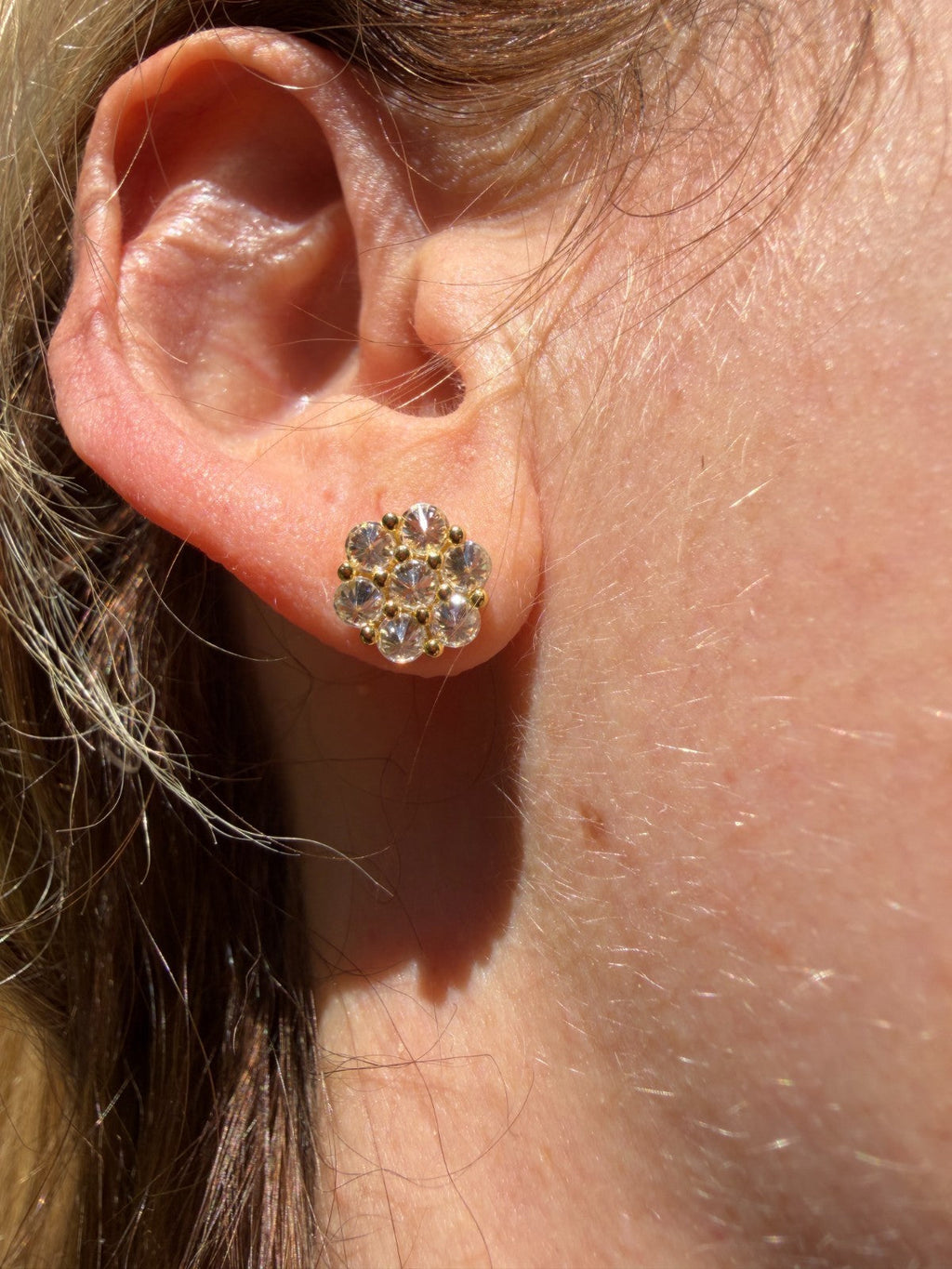 MOISSANITE Upside Down Reverse Set Cluster Iced Out Honeycomb Set Earrings - 14k Gold Vermeil 925 Silver - 9mm