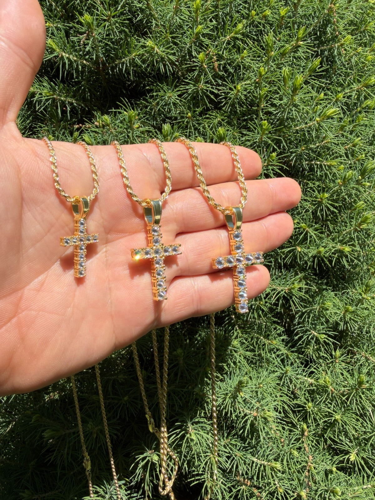 MOISSANITE Upside Down Setting Tennis Cross - 14k Gold Vermeil 925 Silver - 3 Sizes 1"-1.75"