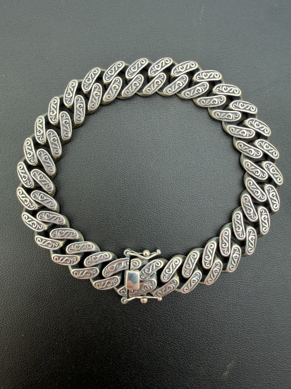 Mens Custom 12mm Hawaiian Scroll Miami Cuban Link Bracelet Real 925 Silver