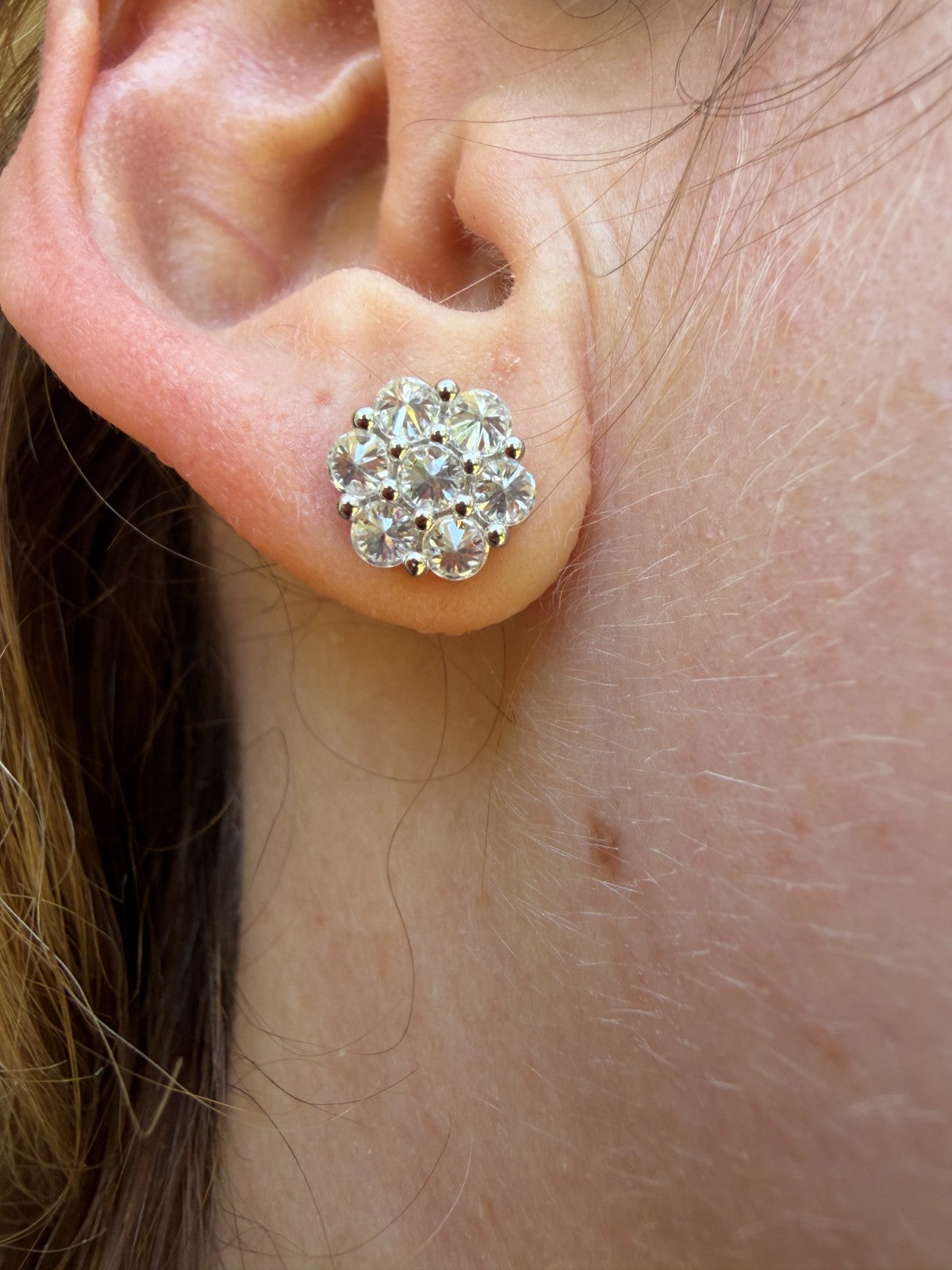 MOISSANITE Upside Down Reverse Set Cluster Iced Out Honeycomb Set Earrings - 925 Silver - 9mm