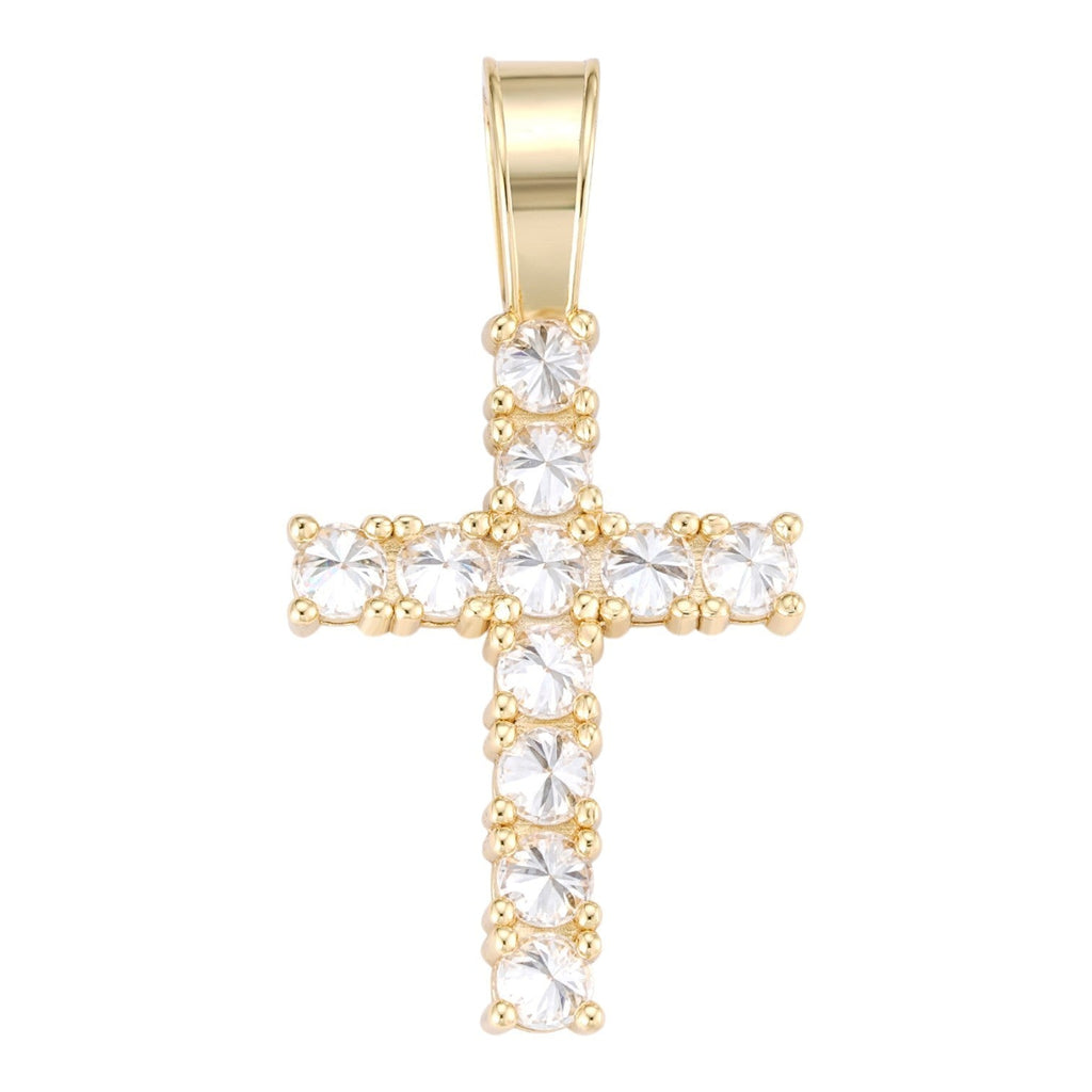 MOISSANITE Upside Down Setting Tennis Cross - 14k Gold Vermeil 925 Silver - 3 Sizes 1"-1.75"