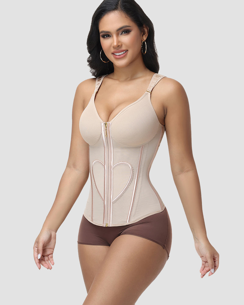 Faja Colombiana con Estampado de Corazones y Tirantes Anchos