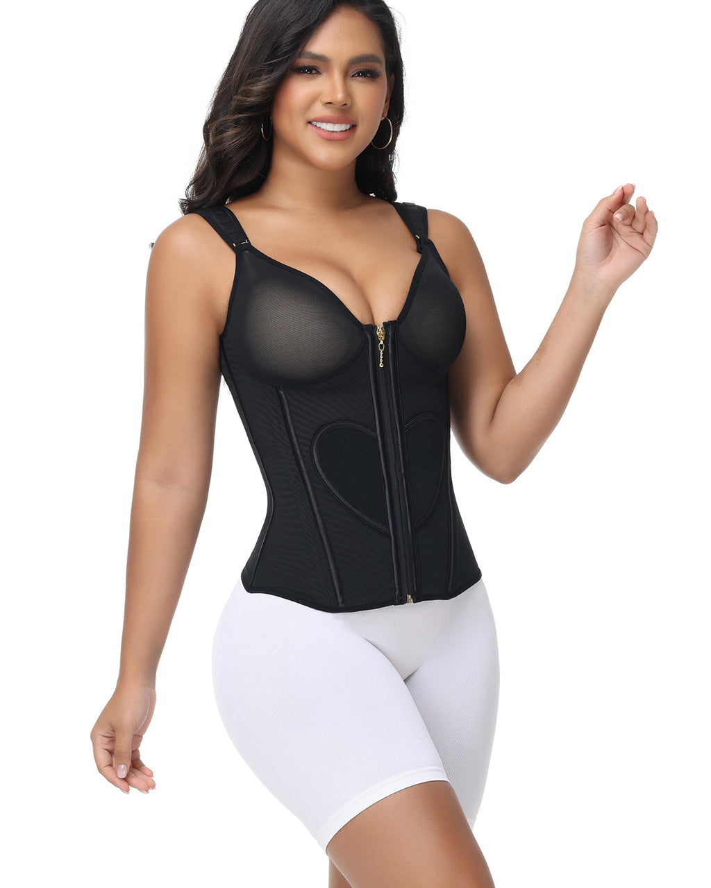 Faja Colombiana con Estampado de Corazones y Tirantes Anchos