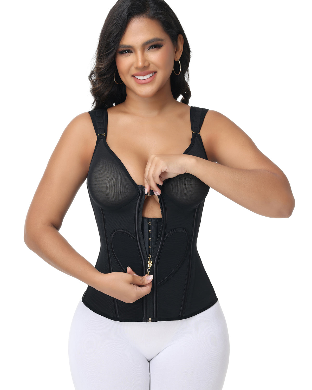 Faja Colombiana con Estampado de Corazones y Tirantes Anchos