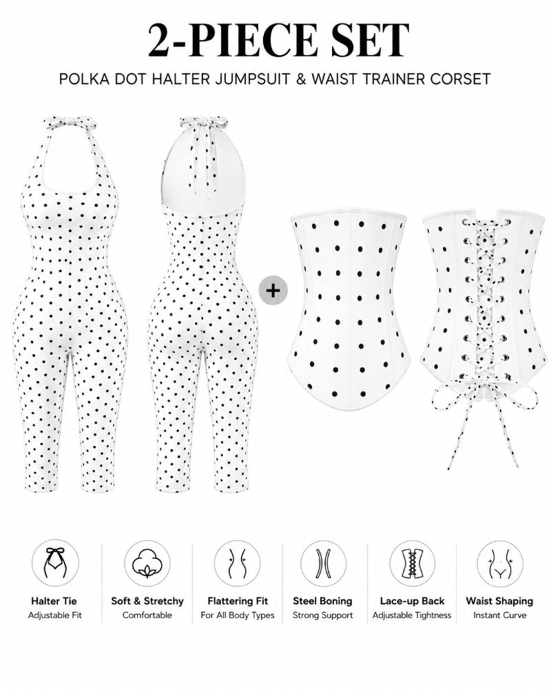 Conjunto Mono Capri de Lunares con Corsé Moldeador – Efecto Reloj de Arena