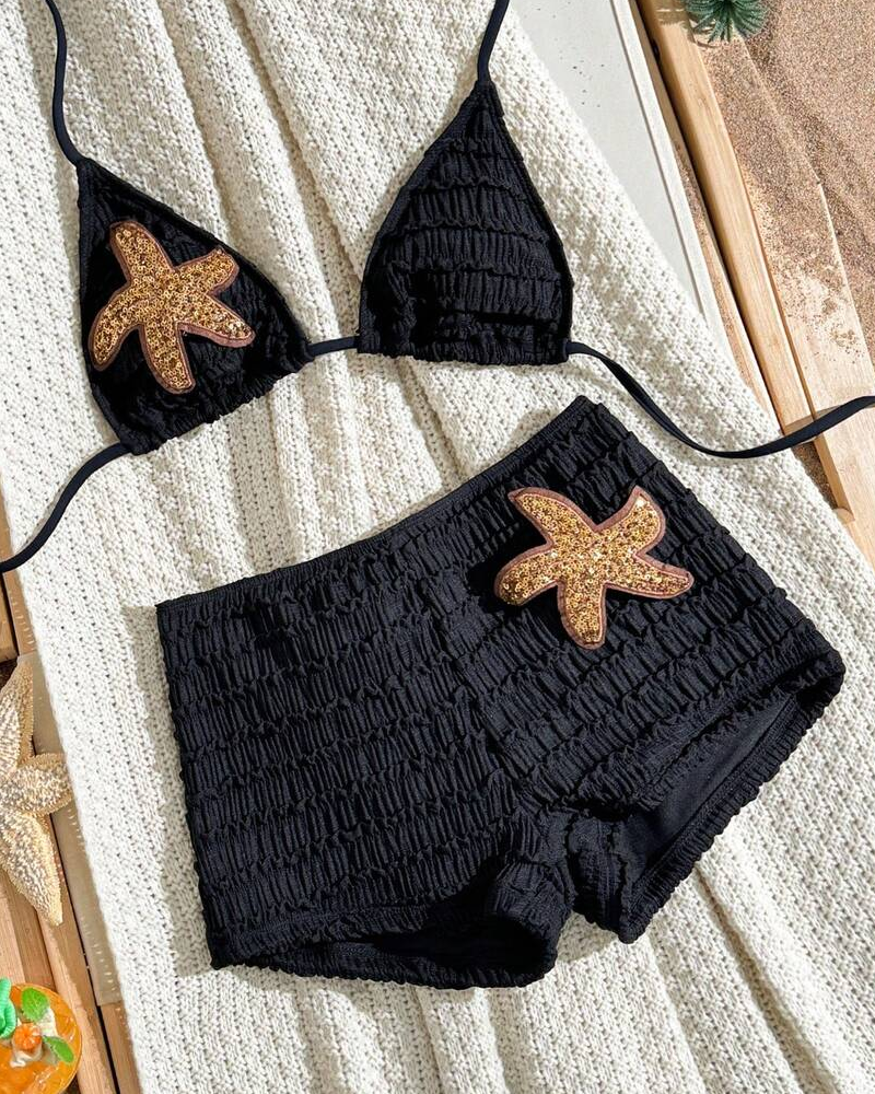 Bikini Dos Piezas Solana – Estrella de Mar de Lentejuelas y Cuello Halter