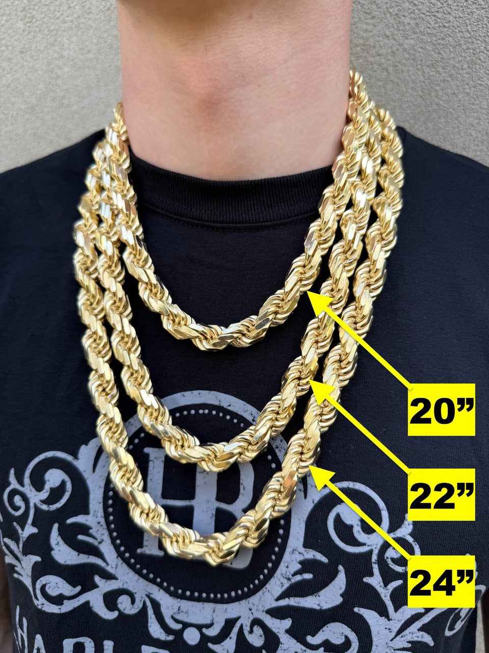 BIGGEST BOSS Rope Chain Necklace - 14k Gold Vermeil 925 Sterling Silver - 18"-30" - 12.5mm