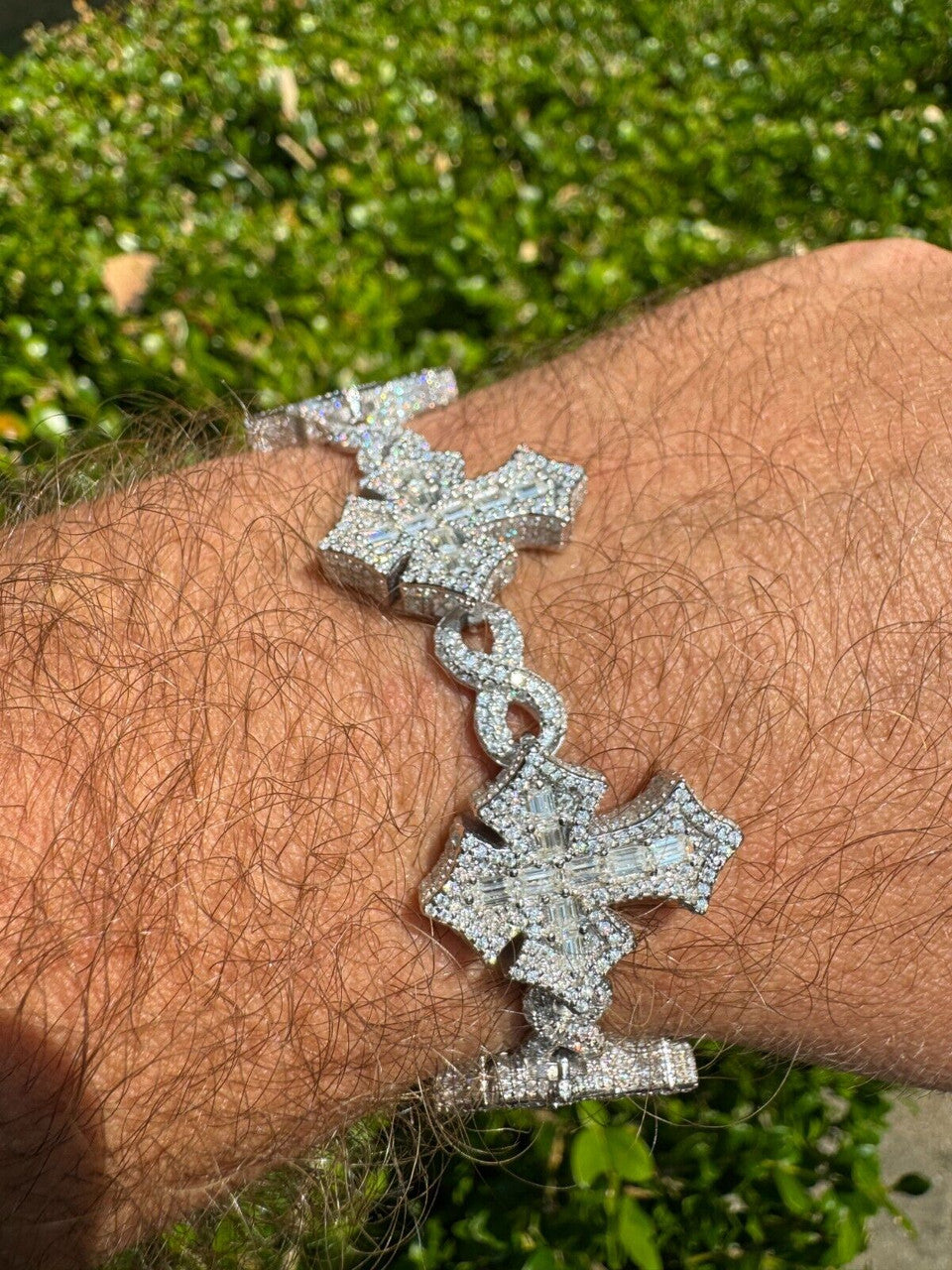 MOISSANITE Eternity 3D Cross Link Bracelet Iced Out - 925 Silver - 24mm - 7.25"-9.25"