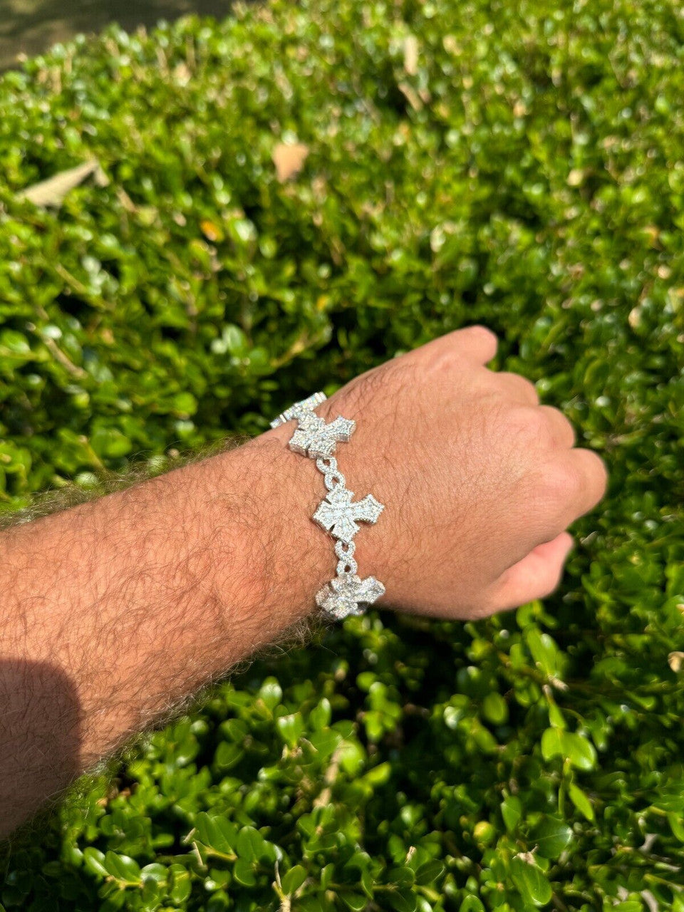 MOISSANITE Eternity 3D Cross Link Bracelet Iced Out - 925 Silver - 24mm - 7.25"-9.25"