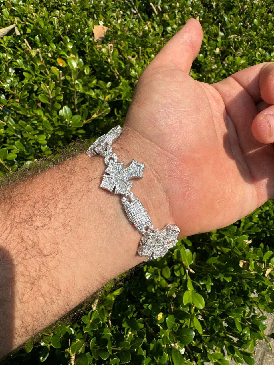 MOISSANITE Eternity 3D Cross Link Bracelet Iced Out - 925 Silver - 24mm - 7.25"-9.25"