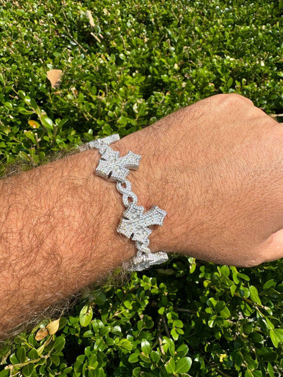 MOISSANITE Eternity 3D Cross Link Bracelet Iced Out - 925 Silver - 24mm - 7.25"-9.25"