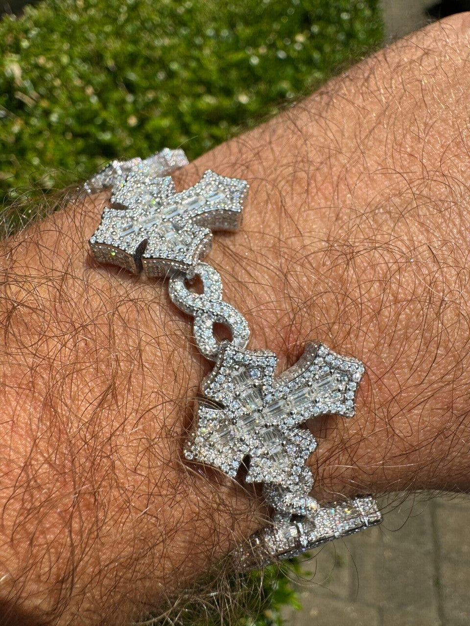 MOISSANITE Eternity 3D Cross Link Bracelet Iced Out - 925 Silver - 24mm - 7.25"-9.25"