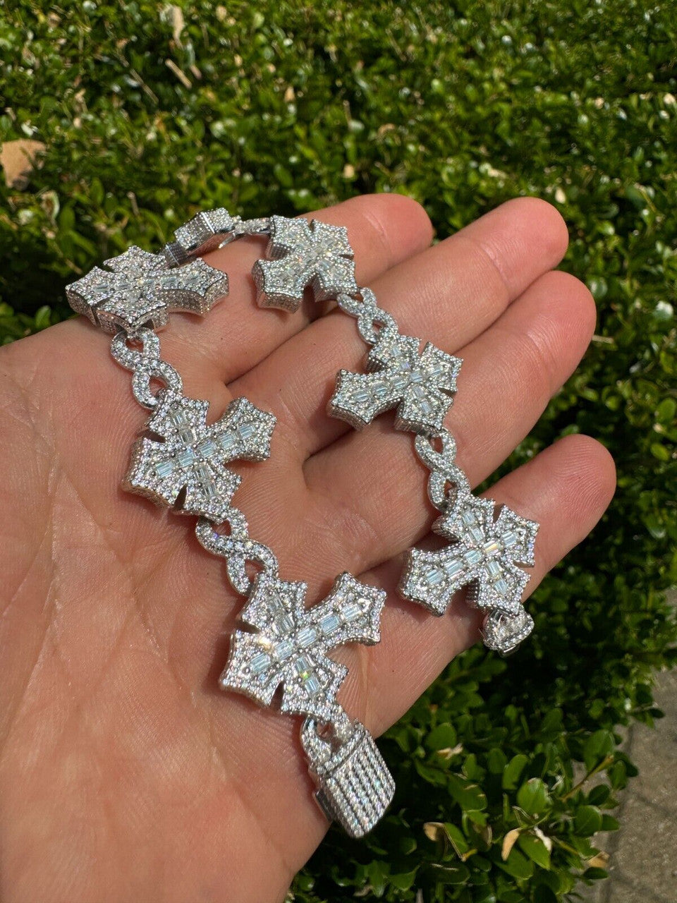 MOISSANITE Eternity 3D Cross Link Bracelet Iced Out - 925 Silver - 24mm - 7.25"-9.25"